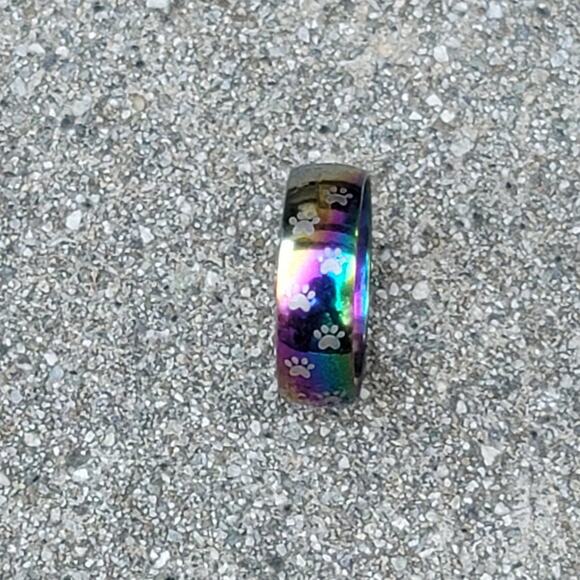 Rainbow Paw Print Stainless Steel Ring - Picture 4 of 4
